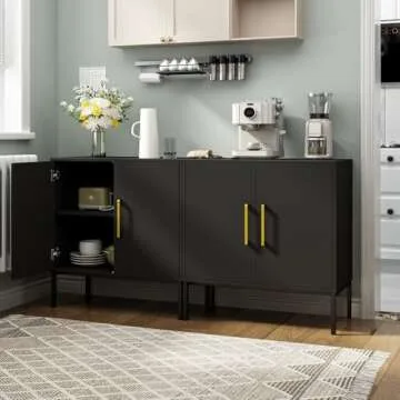 JOZZBY Set of 4 Storage Cabinet, Freestanding Sideboard with Double Doors, Modern Wooden Sideboard, Black Side Cabinets for Bedroom, Living Room, Kitchen, Office and Hallway 4 PC