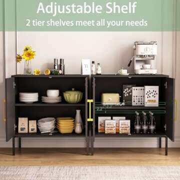 JOZZBY Set of 4 Storage Cabinet, Freestanding Sideboard with Double Doors, Modern Wooden Sideboard, Black Side Cabinets for Bedroom, Living Room, Kitchen, Office and Hallway 4 PC