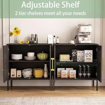 JOZZBY Set of 4 Storage Cabinet, Freestanding Sideboard with Double Doors, Modern Wooden Sideboard, Black Side Cabinets for Bedroom, Living Room, Kitchen, Office and Hallway 4 PC