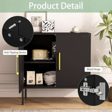 JOZZBY Set of 4 Storage Cabinet, Freestanding Sideboard with Double Doors, Modern Wooden Sideboard, Black Side Cabinets for Bedroom, Living Room, Kitchen, Office and Hallway 4 PC