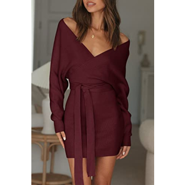 Shop ZESICA Batwing Sleeve Wrap V Neck Dress Today!