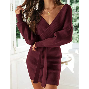 Shop ZESICA Batwing Sleeve Wrap V Neck Dress Today!
