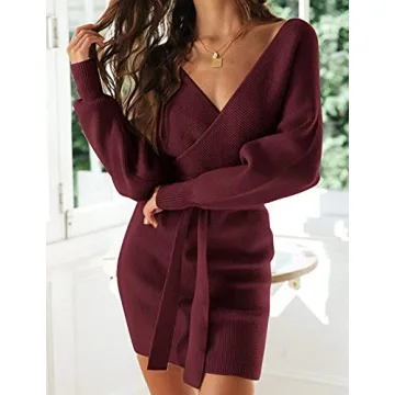 Shop ZESICA Batwing Sleeve Wrap V Neck Dress Today!