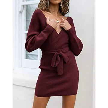 Shop ZESICA Batwing Sleeve Wrap V Neck Dress Today!