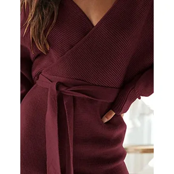 Shop ZESICA Batwing Sleeve Wrap V Neck Dress Today!