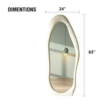 OGCAU Full Length Mirror, Irregular Wavy Mirror Full Length, Wave Floor Mirror, Full Length Wall Mirror, Wall Mirror Standing Hanging or Leaning Against Wall for Bedroom(White 63"x24")