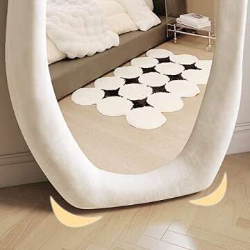 OGCAU Full Length Mirror, Irregular Wavy Mirror Full Length, Wave Floor Mirror, Full Length Wall Mirror, Wall Mirror Standing Hanging or Leaning Against Wall for Bedroom(White 63"x24")
