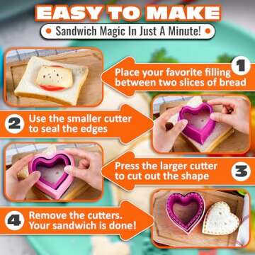 Sandwich Cutter and Sealer - 4 Pcs Crustless Sandwich Cutter Sandwich Sealer and Cutter Sandwich Crust Cutter Sandwich Crimper Crustless Sandwich Maker - Uncrushable Sandwich Maker Press