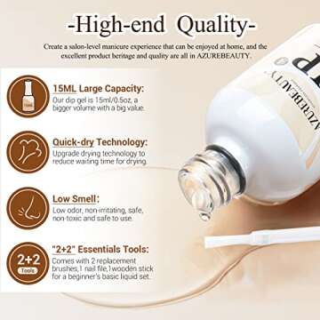 AZUREBEAUTY 4+4Pcs Dip Powder Liquid Set 15ml/0.5oz, with Base/Top Coat, Activator, Brush Saver, Nail File Dipping Powder Essential Tools for Dip Powder Nail Kit No Nail Lamp Needed