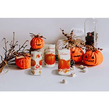 Lordearon Fall Pumpkin Flameless Candles Real Wax LED Battery Operated Pillar Candles with Timer, Thanksgiving Decor Set of 3,Warm Light