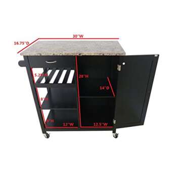 King's Brand Elegant Black Wood Kitchen Cart Storage