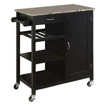 King's Brand Elegant Black Wood Kitchen Cart Storage