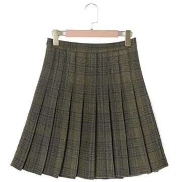 Hoerev Women Girls Versatile Plaid Pleated Skirt with Shorts for Cold Weather Green, US: 4