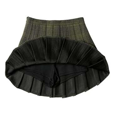 Hoerev Women Girls Versatile Plaid Pleated Skirt with Shorts for Cold Weather Green, US: 4