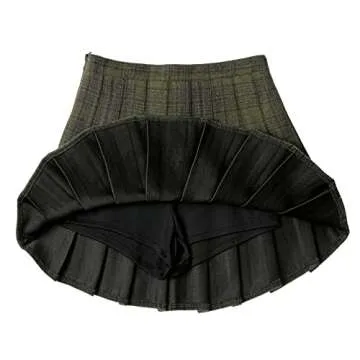 Hoerev Women Girls Versatile Plaid Pleated Skirt with Shorts for Cold Weather Green, US: 4