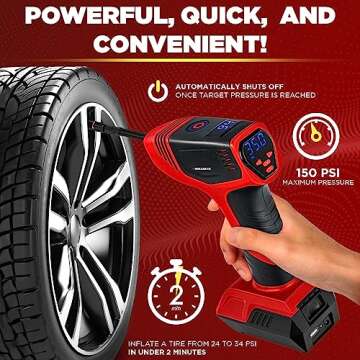BULLSEYE PRO Tire Inflator with Pressure Gauge, Compact and Portable, Automatic Shut Off, 150 PSI Ma...