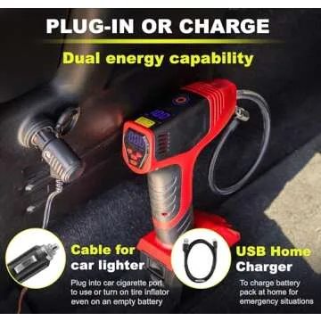 BULLSEYE PRO Tire Inflator with Pressure Gauge, Compact and Portable, Automatic Shut Off, 150 PSI Max, USB Home Rechargeable and Cord for Vehicular Use As Seen On TV (9475)