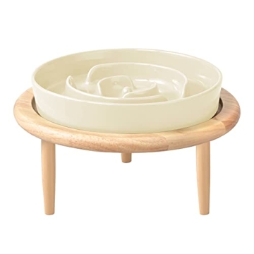 SPUNKYJUNKY Ceramic Elevated Slow Feeder Dog Bowl - Medium Breeds
