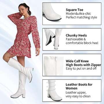 Women's Go Go Boots with Block Heel and Zipper for Disco