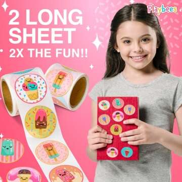 Playbees Ice Cream Parlor Stickers for Kids - 200 Pack of Sweet-Themed Designs - Ideal for DIY Arts ...