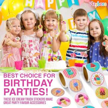 Playbees Ice Cream Parlor Stickers for Kids - 200 Pack of Sweet-Themed Designs - Ideal for DIY Arts and Crafts, Scrapbooking, Teacher Awards, Classroom Prizes, and Encouragement