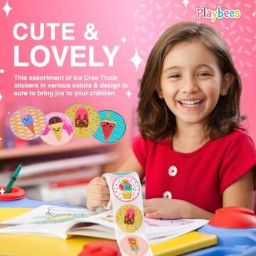 Playbees Ice Cream Parlor Stickers for Kids - 200 Pack of Sweet-Themed Designs - Ideal for DIY Arts and Crafts, Scrapbooking, Teacher Awards, Classroom Prizes, and Encouragement
