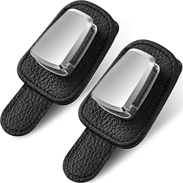 2 Packs Car Glasses Holder Universal Car Visor Sunglasses Holder Clip Leather Eyeglasses Hanger and Ticket Card Clip Eyeglasses Mount for Car (Black)