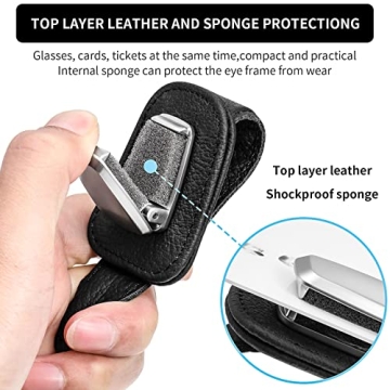 2 Packs Car Glasses Holder Universal Car Visor Sunglasses Holder Clip Leather Eyeglasses Hanger and Ticket Card Clip Eyeglasses Mount for Car (Black)