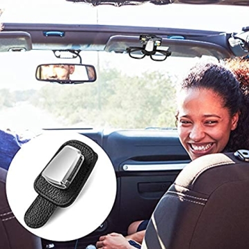 2 Packs Car Glasses Holder Universal Car Visor Sunglasses Holder Clip Leather Eyeglasses Hanger and Ticket Card Clip Eyeglasses Mount for Car (Black)