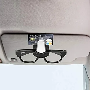 2 Packs Car Glasses Holder Universal Car Visor Sunglasses Holder Clip Leather Eyeglasses Hanger and Ticket Card Clip Eyeglasses Mount for Car (Black)