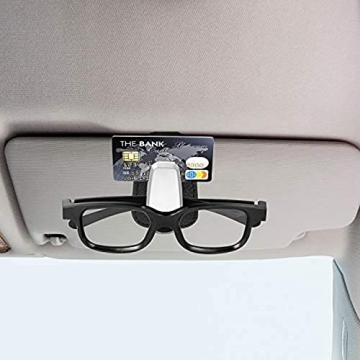 2 Packs Car Glasses Holder Universal Car Visor Sunglasses Holder Clip Leather Eyeglasses Hanger and Ticket Card Clip Eyeglasses Mount for Car (Black)