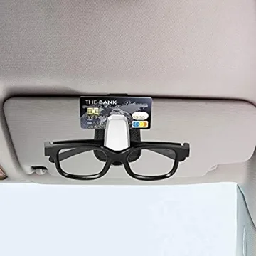 2 Packs Car Glasses Holder Universal Car Visor Sunglasses Holder Clip Leather Eyeglasses Hanger and Ticket Card Clip Eyeglasses Mount for Car (Black)