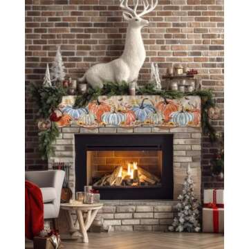 Fall Mantel Scarf for Fireplace 70 x 17 inches Thanksgiving Pumpkin Maple Leaves Rustic Botanical So...