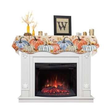 Fall Mantel Scarf for Fireplace 70 x 17 inches Thanksgiving Pumpkin Maple Leaves Rustic Botanical Southwestern Style Decorations Fireplace Mantle Scarf Cover Fireplace Scarf Top Runner for Home Party