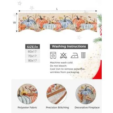 Fall Mantel Scarf for Fireplace 70 x 17 inches Thanksgiving Pumpkin Maple Leaves Rustic Botanical Southwestern Style Decorations Fireplace Mantle Scarf Cover Fireplace Scarf Top Runner for Home Party