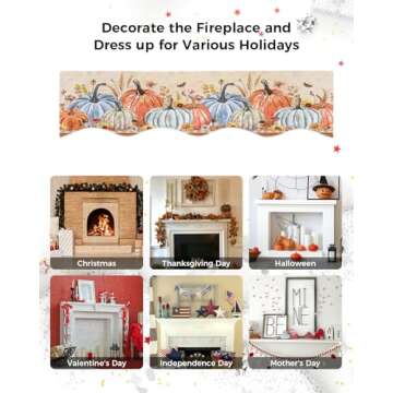 Fall Mantel Scarf for Fireplace 70 x 17 inches Thanksgiving Pumpkin Maple Leaves Rustic Botanical Southwestern Style Decorations Fireplace Mantle Scarf Cover Fireplace Scarf Top Runner for Home Party