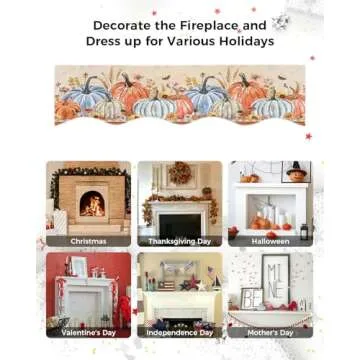 Fall Mantel Scarf for Fireplace 70 x 17 inches Thanksgiving Pumpkin Maple Leaves Rustic Botanical Southwestern Style Decorations Fireplace Mantle Scarf Cover Fireplace Scarf Top Runner for Home Party