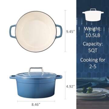 CAROTE Cast Iron Dutch Oven Pot with Lid, Enameled Dutch Oven for Bread Baking, Dual Handles, Heavy-...