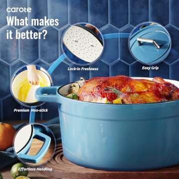 CAROTE 5QT Enameled Dutch Oven for Versatile Cooking