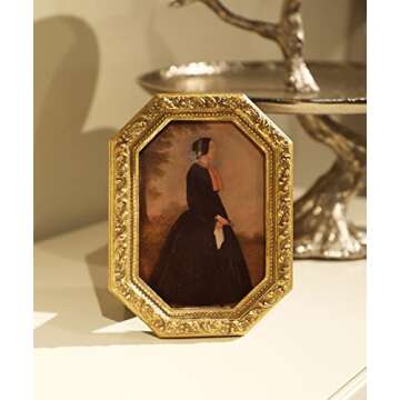 YULINK 5x7 Vintage Picture Frame, Antique Ornate Gold Octagon Photo Frame, for Tabletop and Wall Dis...