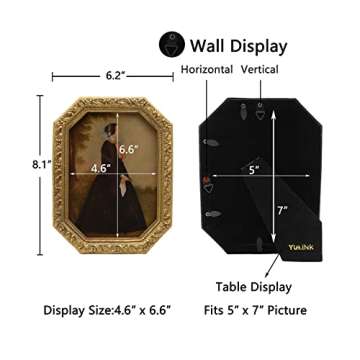 YULINK 5x7 Vintage Picture Frame, Antique Ornate Gold Octagon Photo Frame, for Tabletop and Wall Display, Decorative Retro Home Decor, Old Fashioned Photo Gallery Art