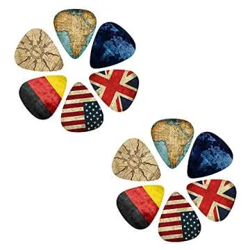 Guitar Picks - Cheliz 12 Medium Gauge Celluloid Guitar Picks In a Box W/Picks Holder. Unique Guitar Gift For Bass, Electric & Acoustic Guitars (Flag and Map)