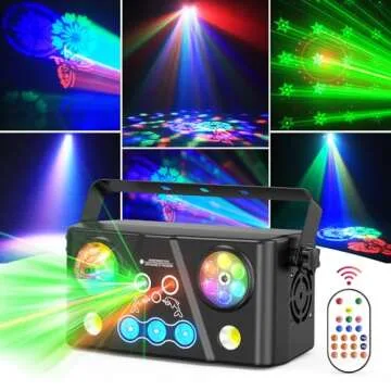Party DJ Disco Lights, Laser Effect Stage Light 5in1 RGB LED Patterns Strobe Remote Control, DMX Sound Activated for Parties Wedding Birthday Club Indoor Bar Dance Karaoke Halloween Christmas
