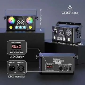 Party DJ Disco Lights, Laser Effect Stage Light 5in1 RGB LED Patterns Strobe Remote Control, DMX Sound Activated for Parties Wedding Birthday Club Indoor Bar Dance Karaoke Halloween Christmas