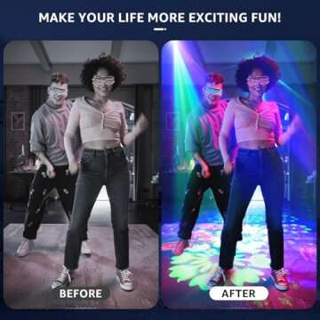 Party DJ Disco Lights, Laser Effect Stage Light 5in1 RGB LED Patterns Strobe Remote Control, DMX Sound Activated for Parties Wedding Birthday Club Indoor Bar Dance Karaoke Halloween Christmas