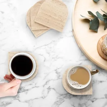 Natural Travertine Marble Coasters Set Elegant Durable Home Decor