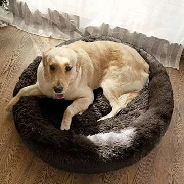 MFOX Calming Dog Bed (L/XL/XXL/XXXL) for Medium and Large Dogs Comfortable Pet Bed Faux Fur Donut Cuddler Up to 25/35/55/100lbs