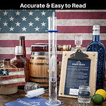 Hydrometer Alcohol Meter Test Kit: Distilled Alcohol American-Made 0-200 Proof Pro Series Traceable Alcoholmeter Tester Set with Glass Jar for Proofing Distilled Spirits - Made in America