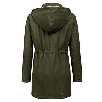 LOMON Raincoat Women Waterproof Long Hooded Trench Coats Lined Windbreaker Travel Jacket Army Green M