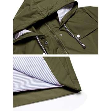 LOMON Raincoat Women Waterproof Long Hooded Trench Coats Lined Windbreaker Travel Jacket Army Green M